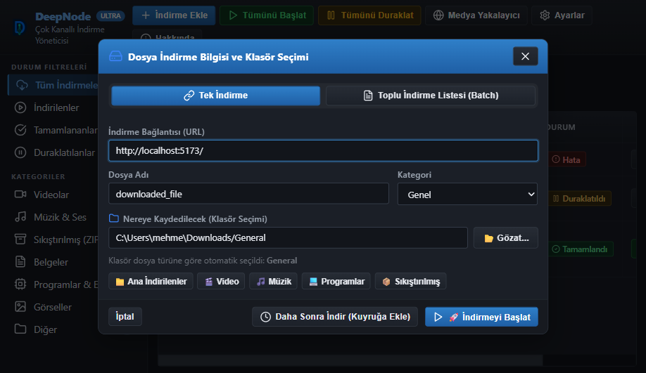 Add download dialog