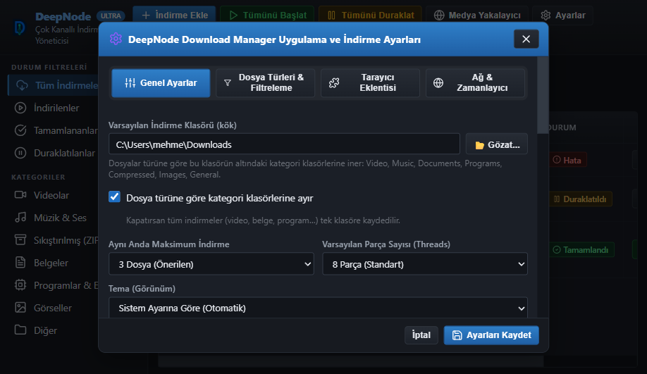 Settings window