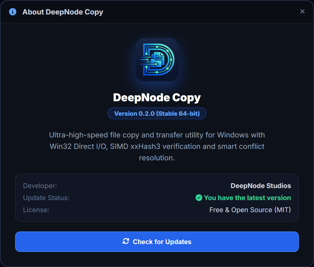 About and Updater Interface